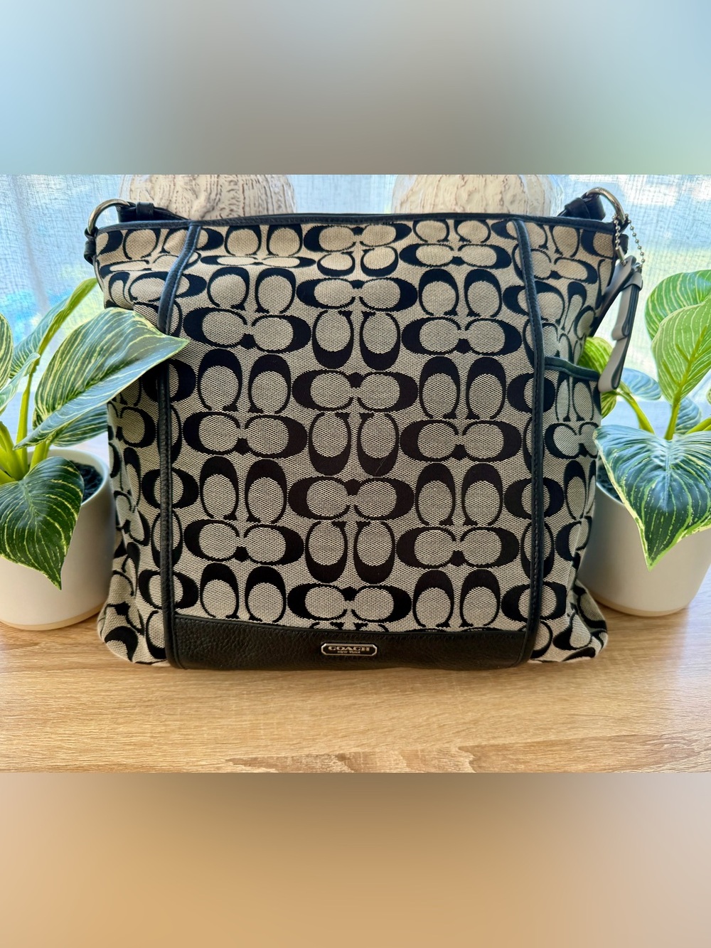 Coach Black and Beige Signature Canvas Tote